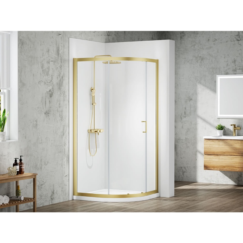 Lifestyle image of Merlyn Mbox 1000 x 800mm Brushed Brass Offset Shower Quadrant